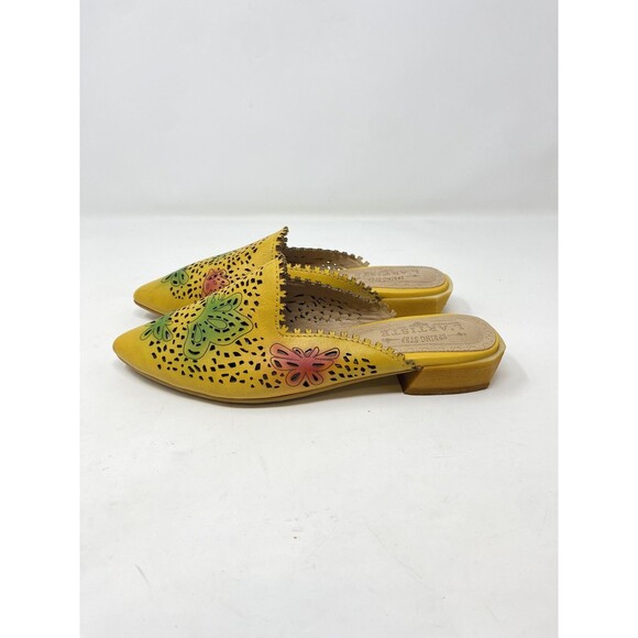 Spring Step L'Artiste Mules Shoes Womens Size 35 Yellow Leather Cutout Floral - Picture 2 of 13